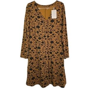 Garnet Hill‎ Phoebe Button Front Knit Dress Size M Brown Black Floral L/S NWT